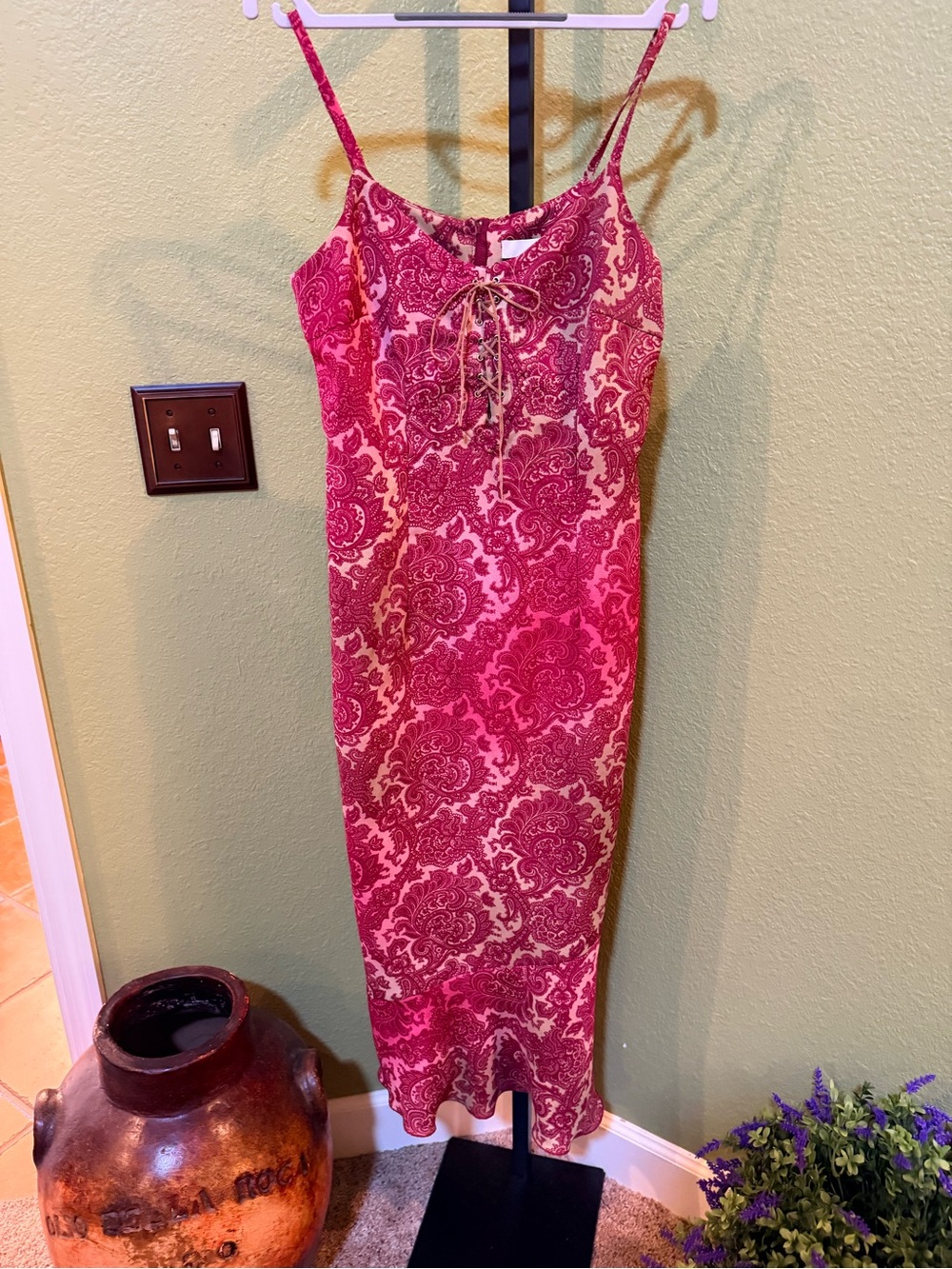 Henne Pink Paisley Asymmetrical Slip Dress